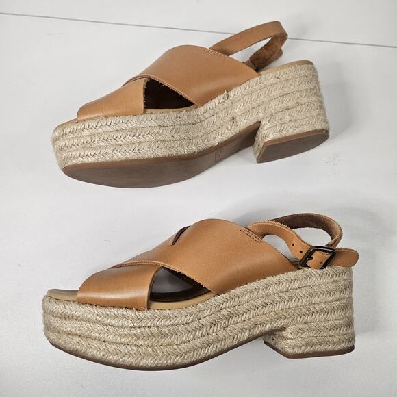 Soludos Women Shoes Leather Sandals Espadrille Wedge Tan Size 8 1820 Boho - Picture 4 of 10